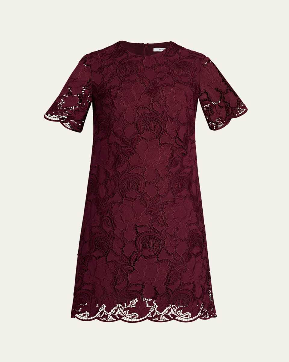 Embroidered Cutwork Short-Sleeve Mini Dress